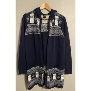 Doctor Who Her Universe Women Hooded Cardigan Medium Tardis Fair Isle Print FLAW
